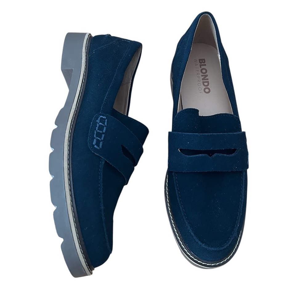 Blondo Women’s Navy Suede Penny Loafer Waterproof Preppy Casual Size 8.5